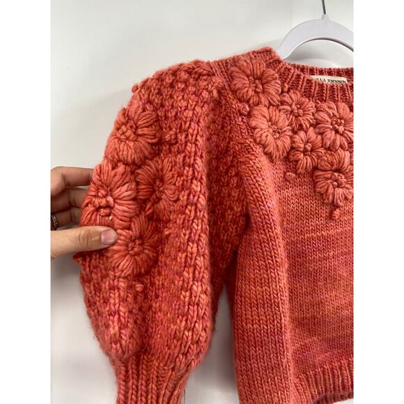 Ulla Johnson Ciel Merino Wool Knit Pink Floral Embellished Sweater Size 4 - Picture 2 of 7